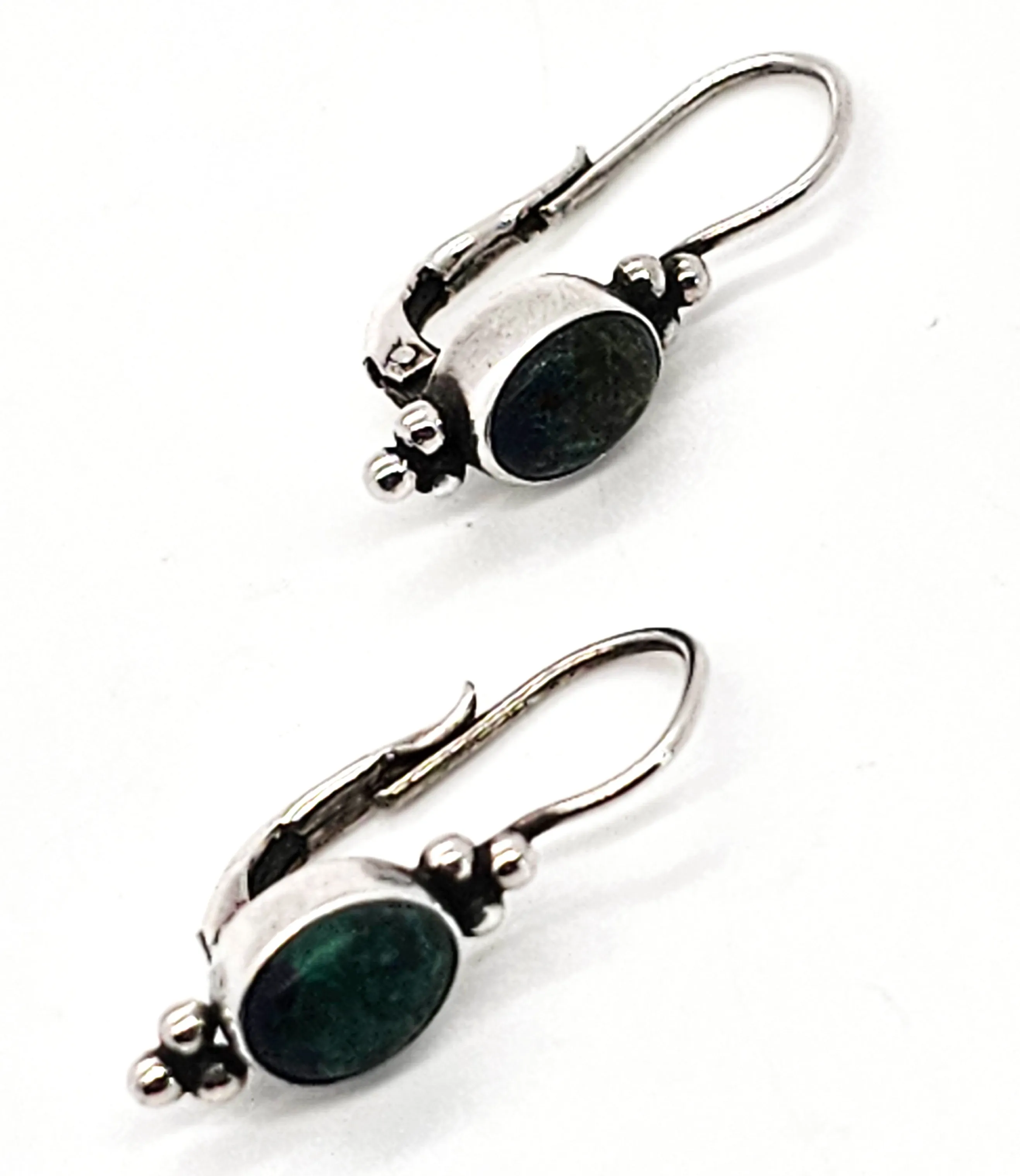 Chrysocolla blue green gemstone vintage Balinese sterling silver earrings