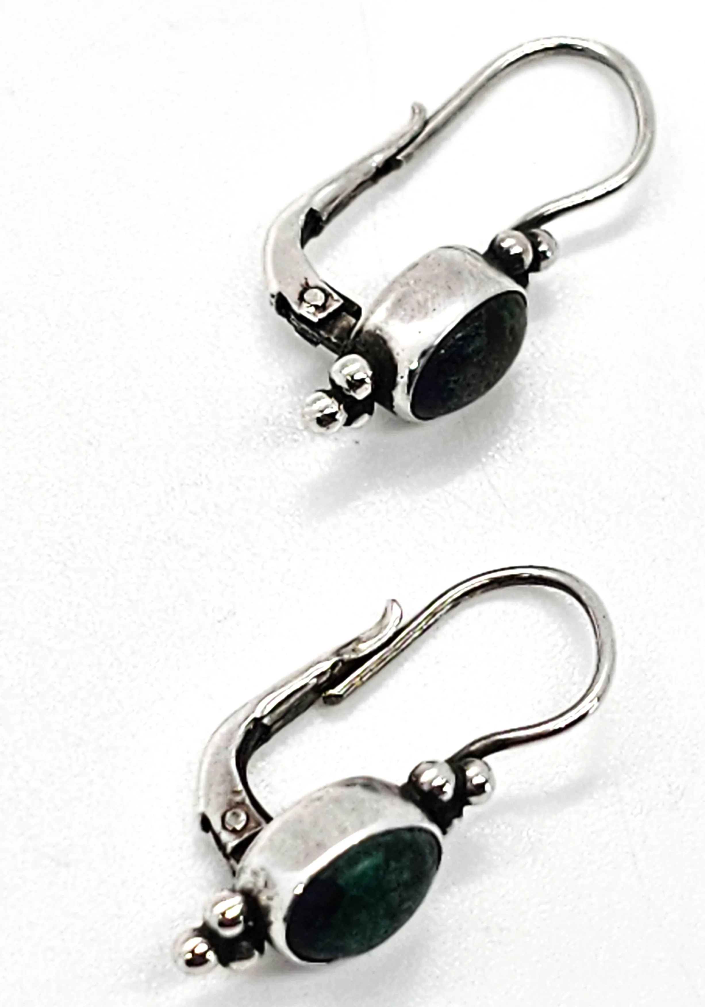 Chrysocolla blue green gemstone vintage Balinese sterling silver earrings