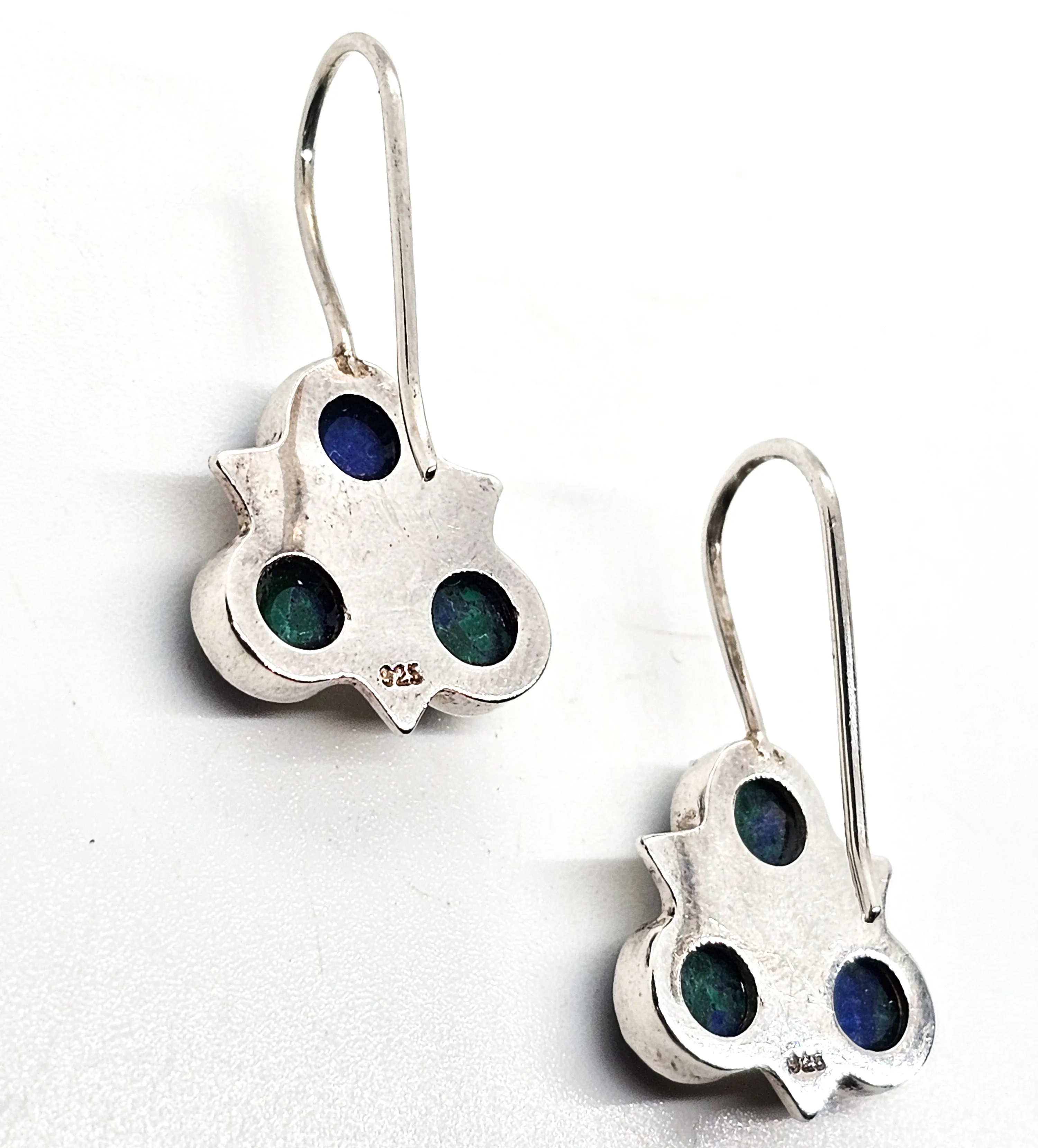 Chrysocolla Malachite Azurite Artisan abstract vintage sterling silver earrings