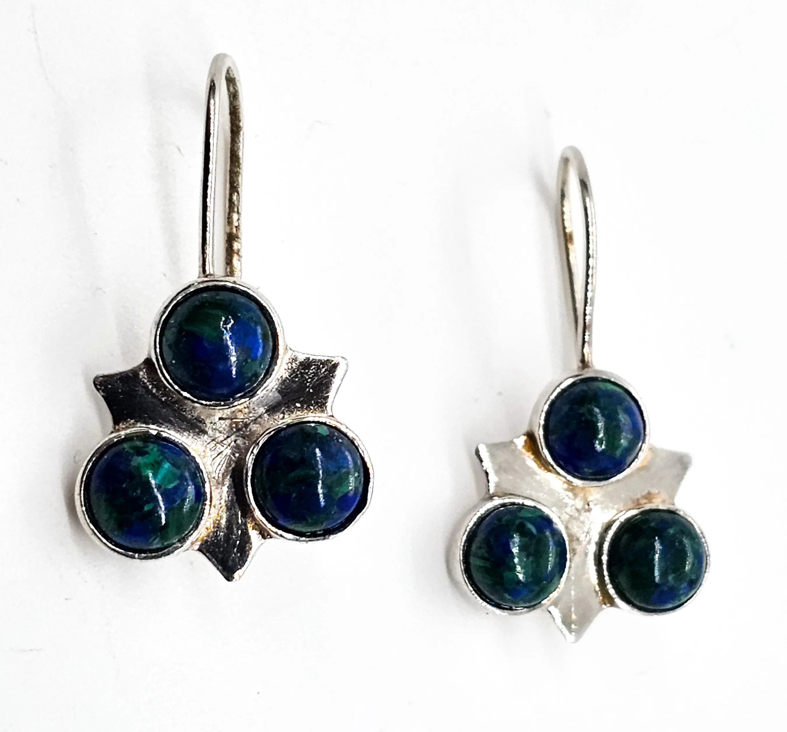 Chrysocolla Malachite Azurite Artisan abstract vintage sterling silver earrings