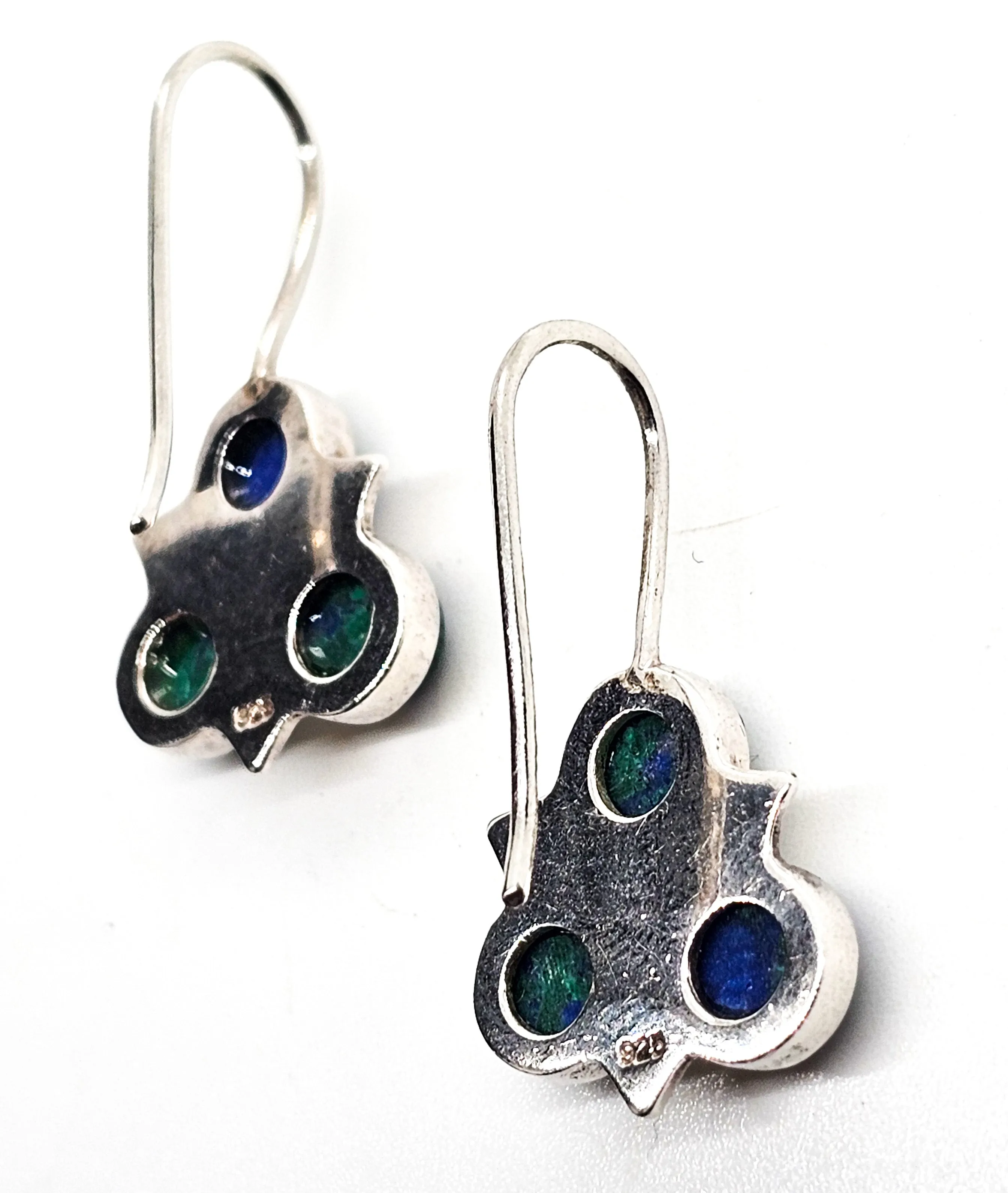 Chrysocolla Malachite Azurite Artisan abstract vintage sterling silver earrings