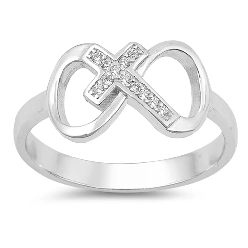 Clear CZ Cross Infinity Love Knot Promise Ring Sterling Silver Band Sizes 4-10
