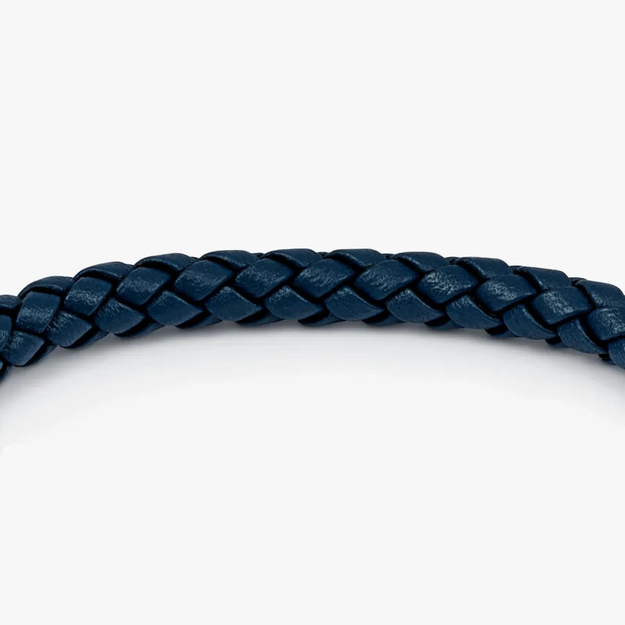 Click Tocco Bracelet In Grey Piped Italian Blue Leather With Black Rhodium Plated Sterling Silver