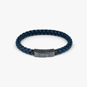 Click Tocco Bracelet In Grey Piped Italian Blue Leather With Black Rhodium Plated Sterling Silver