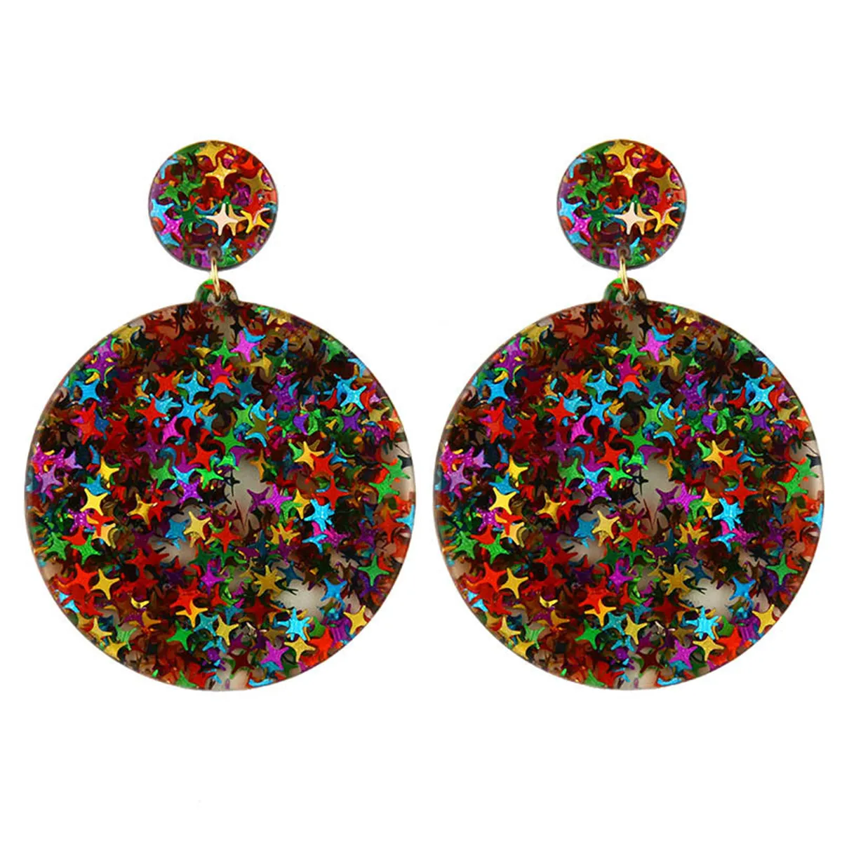 Colored Resin Stars Round Disc Earrings