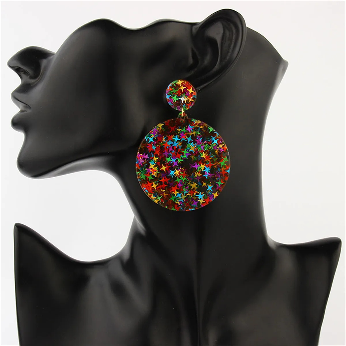 Colored Resin Stars Round Disc Earrings