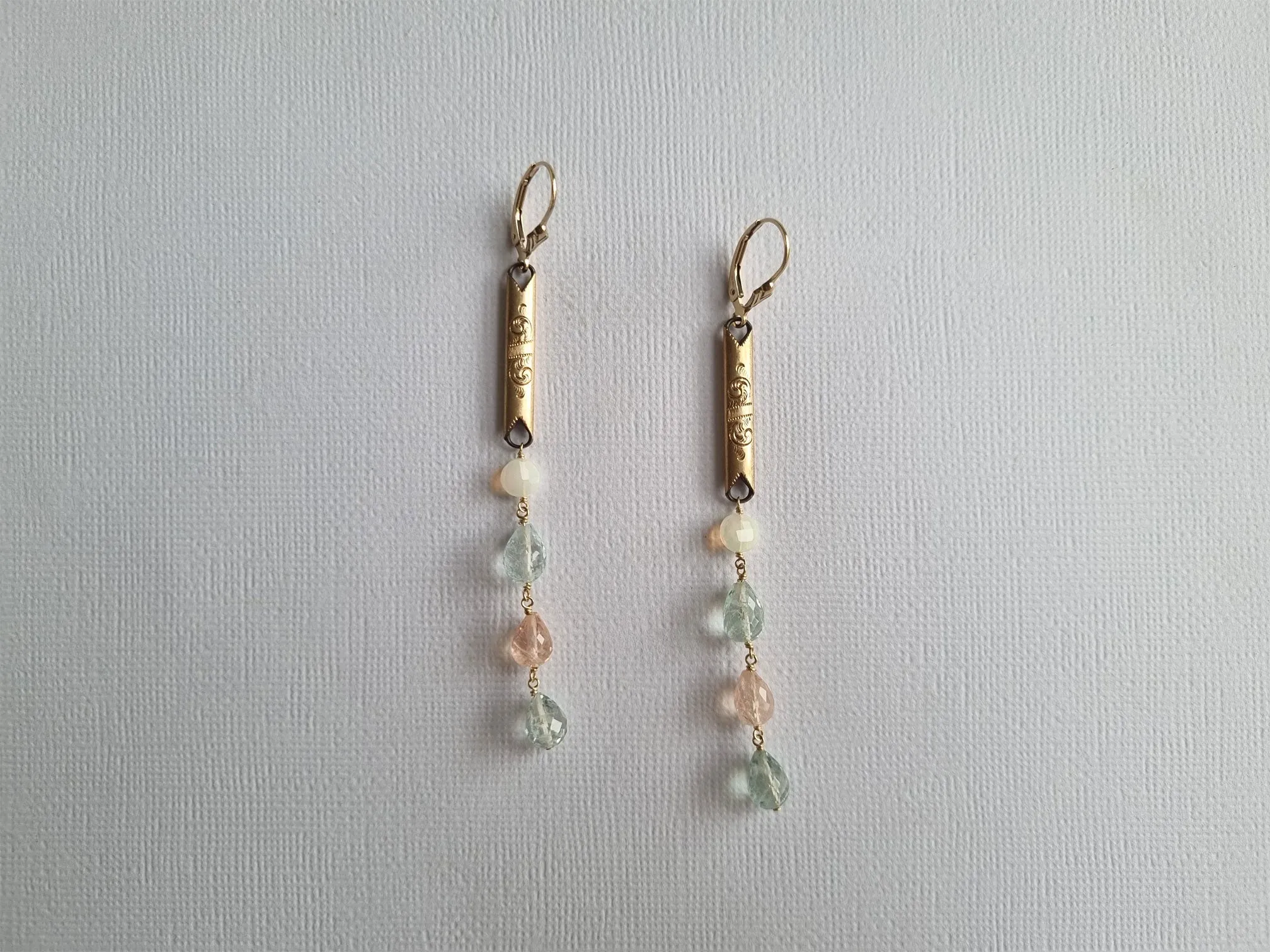 coral wisps | Antique link opal, morganite and aquamarine earrings
