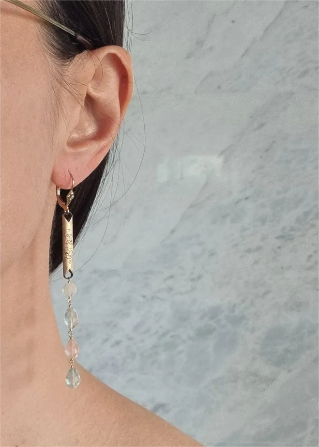 coral wisps | Antique link opal, morganite and aquamarine earrings