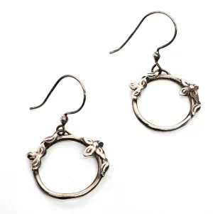 Cottage Core Drop flower accented vintage retro hoop sterling silver earrings