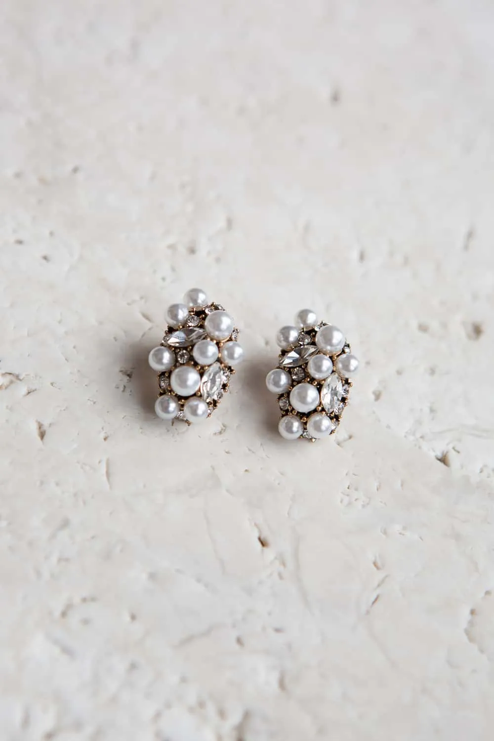 Crystal Pearl Cluster Stud Earrings
