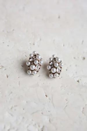Crystal Pearl Cluster Stud Earrings