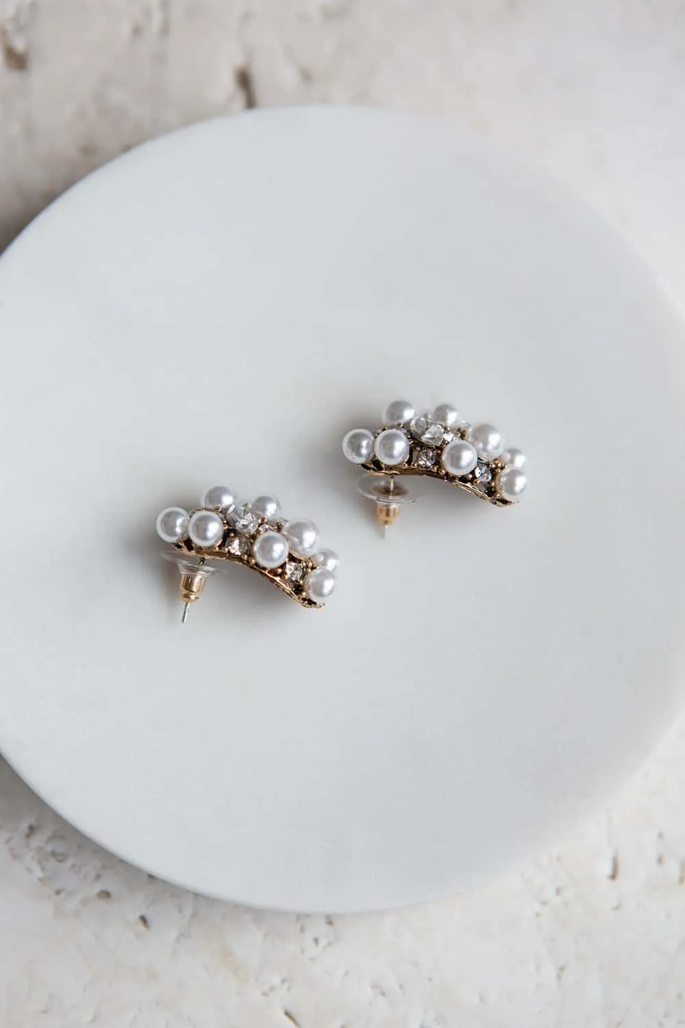 Crystal Pearl Cluster Stud Earrings