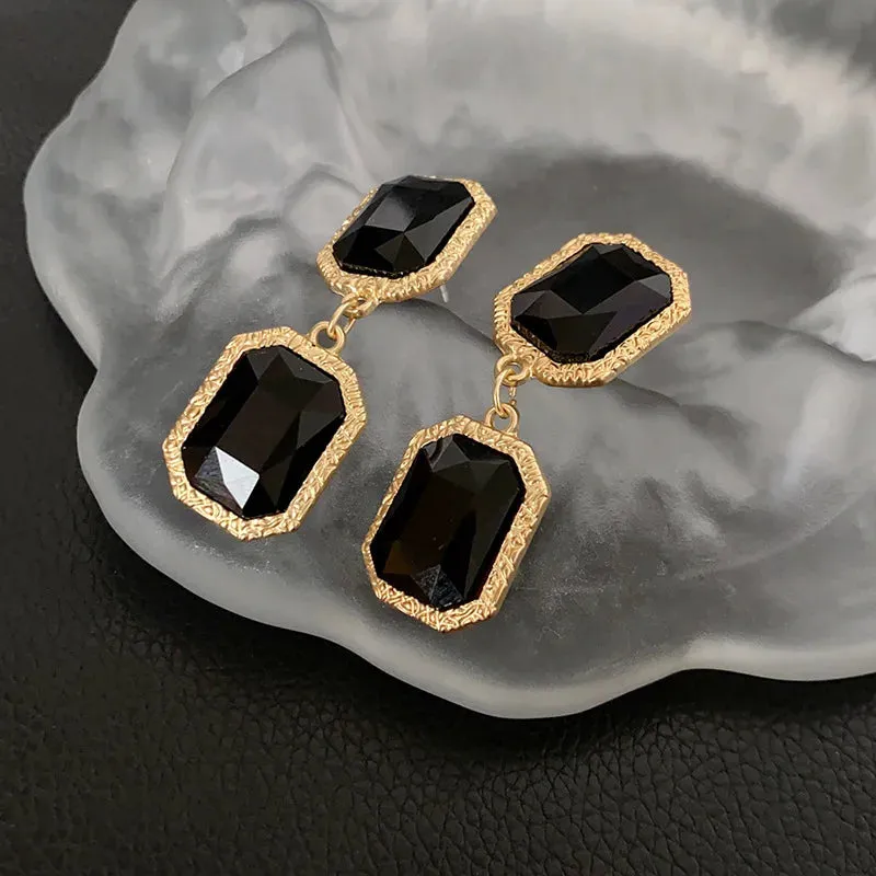 Crystal Square Round Necklace  and Dangle Earrings