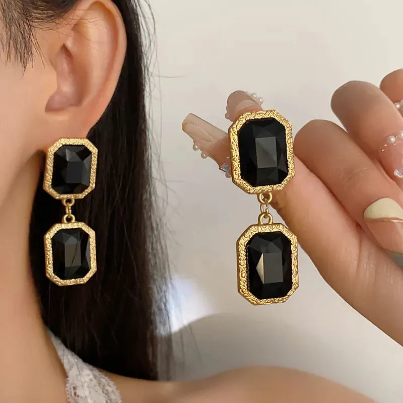 Crystal Square Round Necklace  and Dangle Earrings