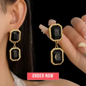Crystal Square Round Necklace  and Dangle Earrings