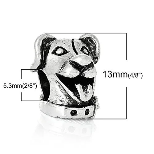 Cute Dog Head Charm Bead for European Snake Chain Charm Bracelet