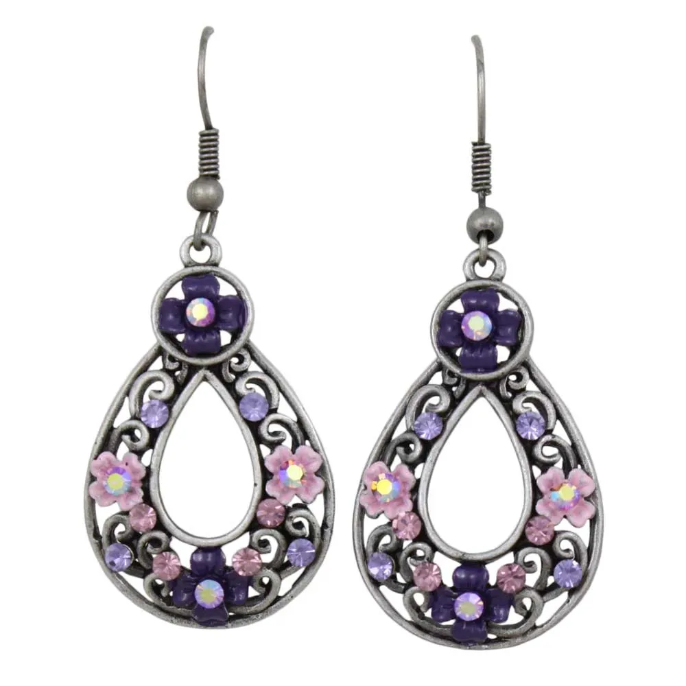 Dark and Light Purple Flower Teardrop Pierced Earring - REC523