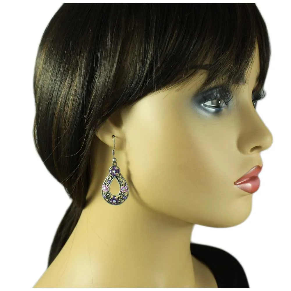 Dark and Light Purple Flower Teardrop Pierced Earring - REC523