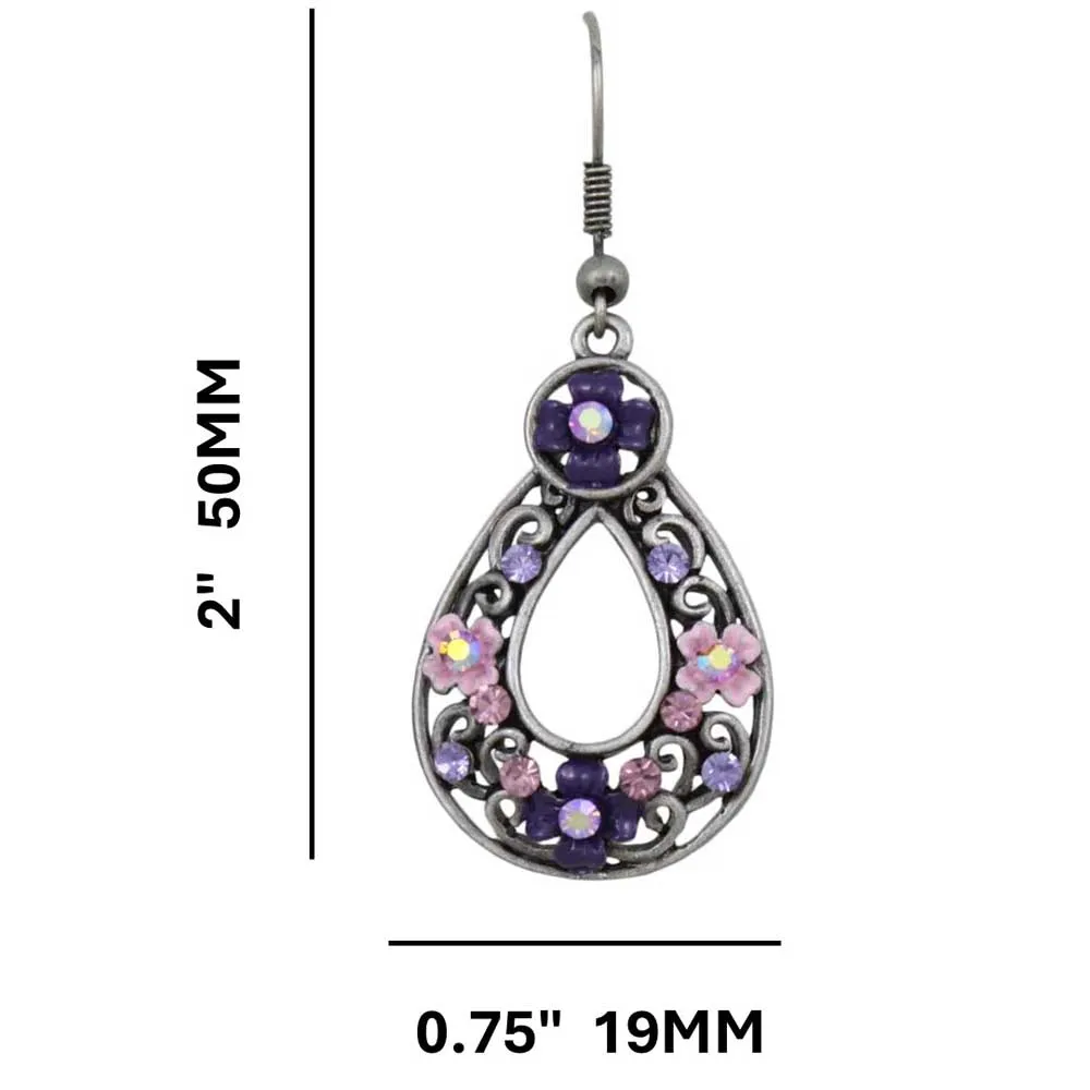 Dark and Light Purple Flower Teardrop Pierced Earring - REC523
