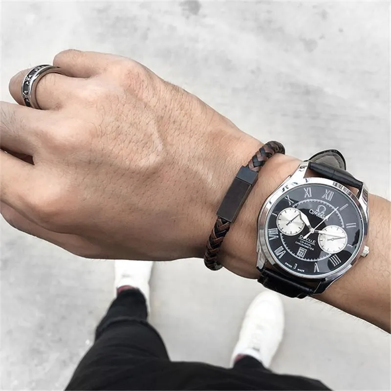 DarkO -Two-color Mixed Braid Genuine Leather Bracelet