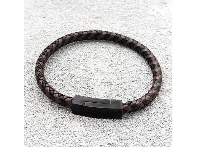 DarkO -Two-color Mixed Braid Genuine Leather Bracelet