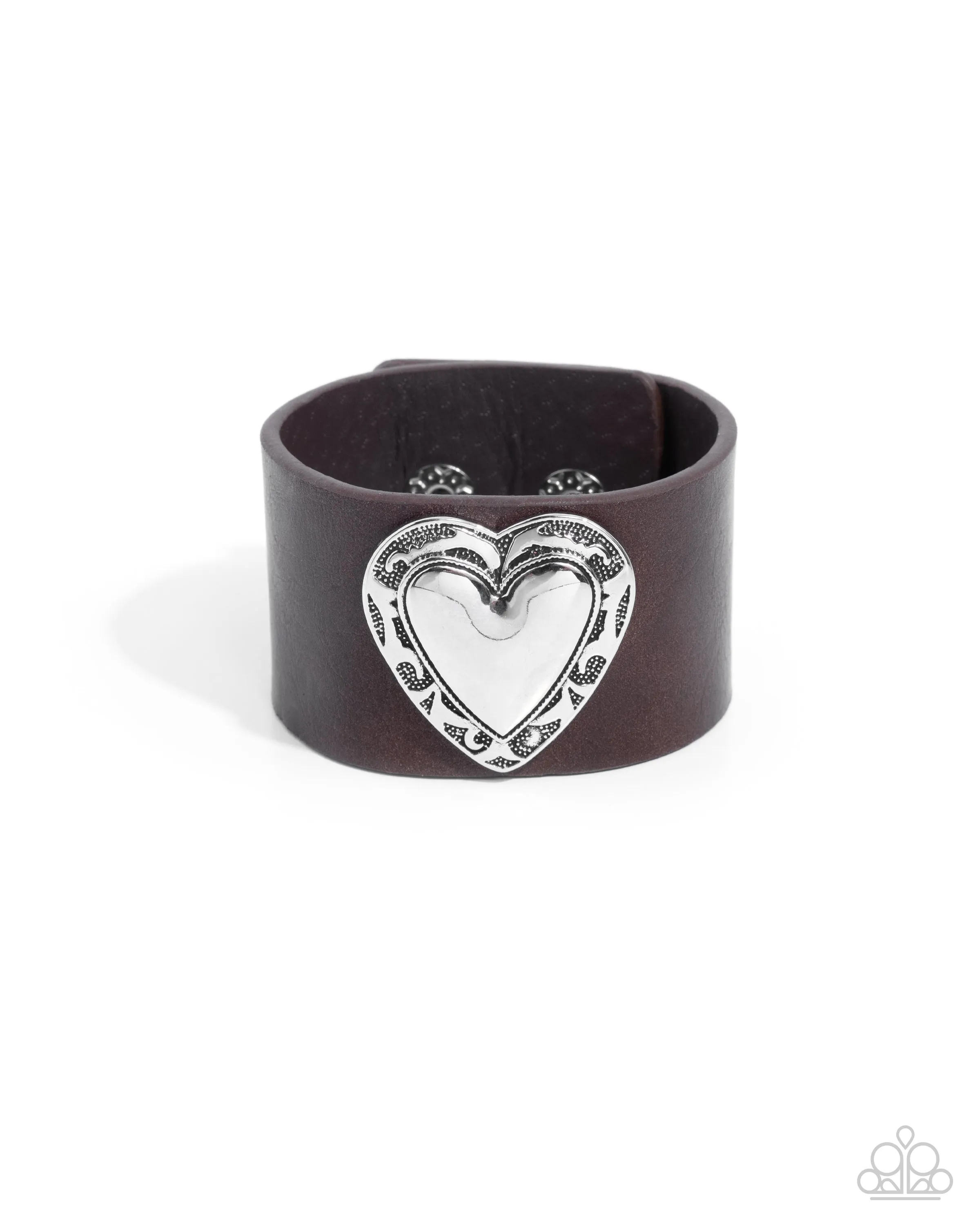 Decorated Debut - Brown - Leather Band Silver Heart Paparazzi Snap Wrap Bracelet