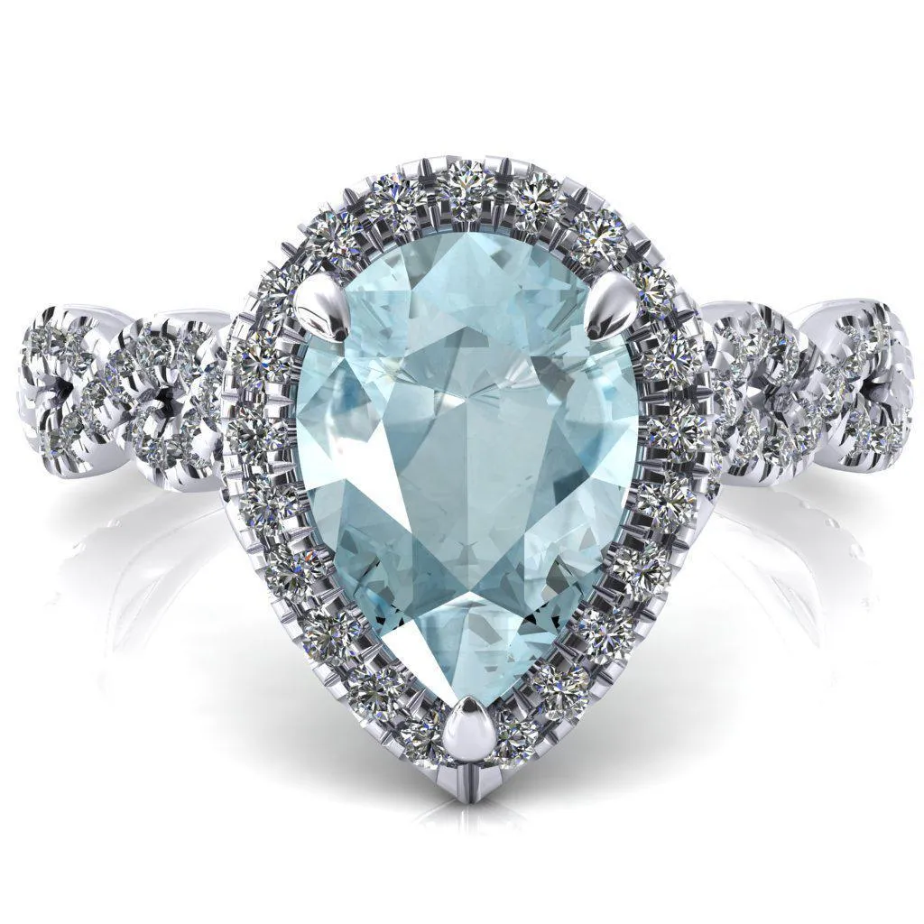 Delaney Pear Aqua Blue Spinel Halo Diamond 3/4 Infinity Eternity Ring