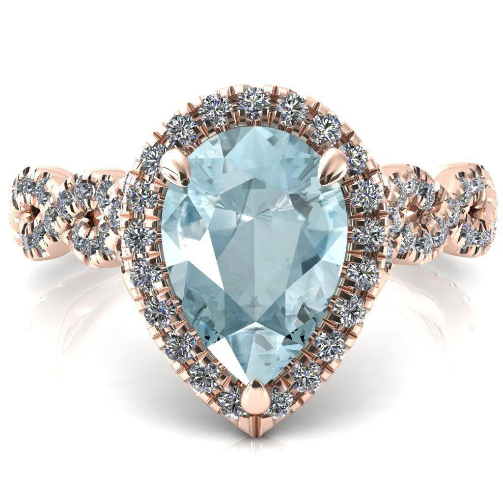 Delaney Pear Aqua Blue Spinel Halo Diamond 3/4 Infinity Eternity Ring