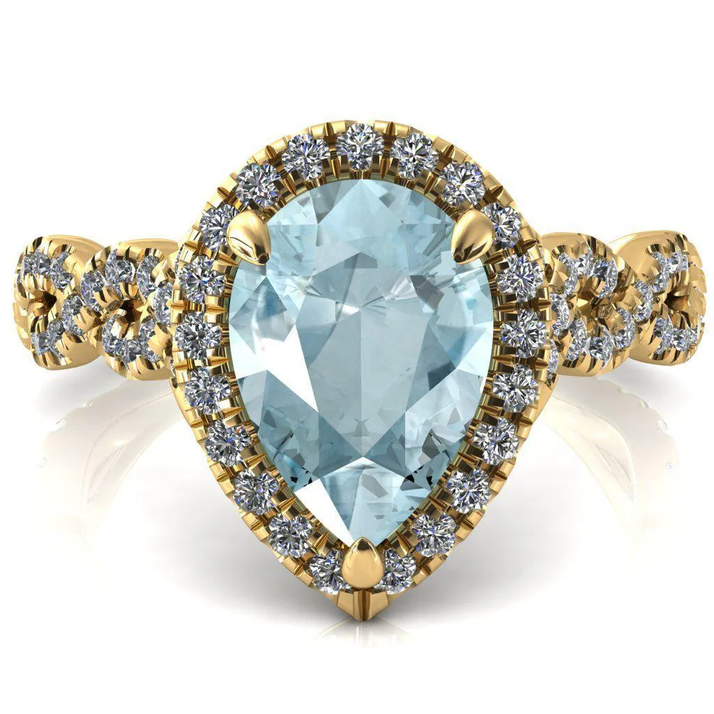 Delaney Pear Aqua Blue Spinel Halo Diamond 3/4 Infinity Eternity Ring