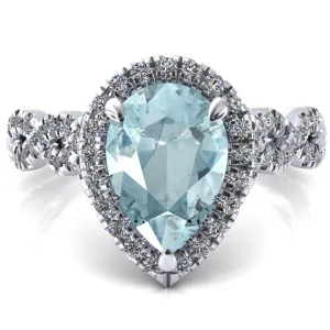 Delaney Pear Aqua Blue Spinel Halo Diamond 3/4 Infinity Eternity Ring