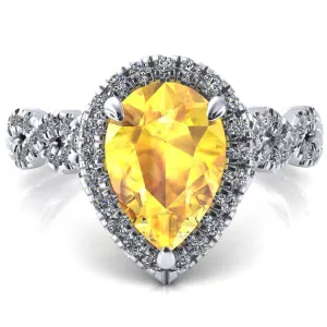 Delaney Pear Yellow Sapphire Halo Diamond 3/4 Infinity Eternity Ring