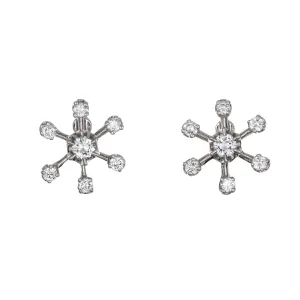Diamond Star Earrings Vintage 14k White Gold Screw Backings Estate Fine Jewelry