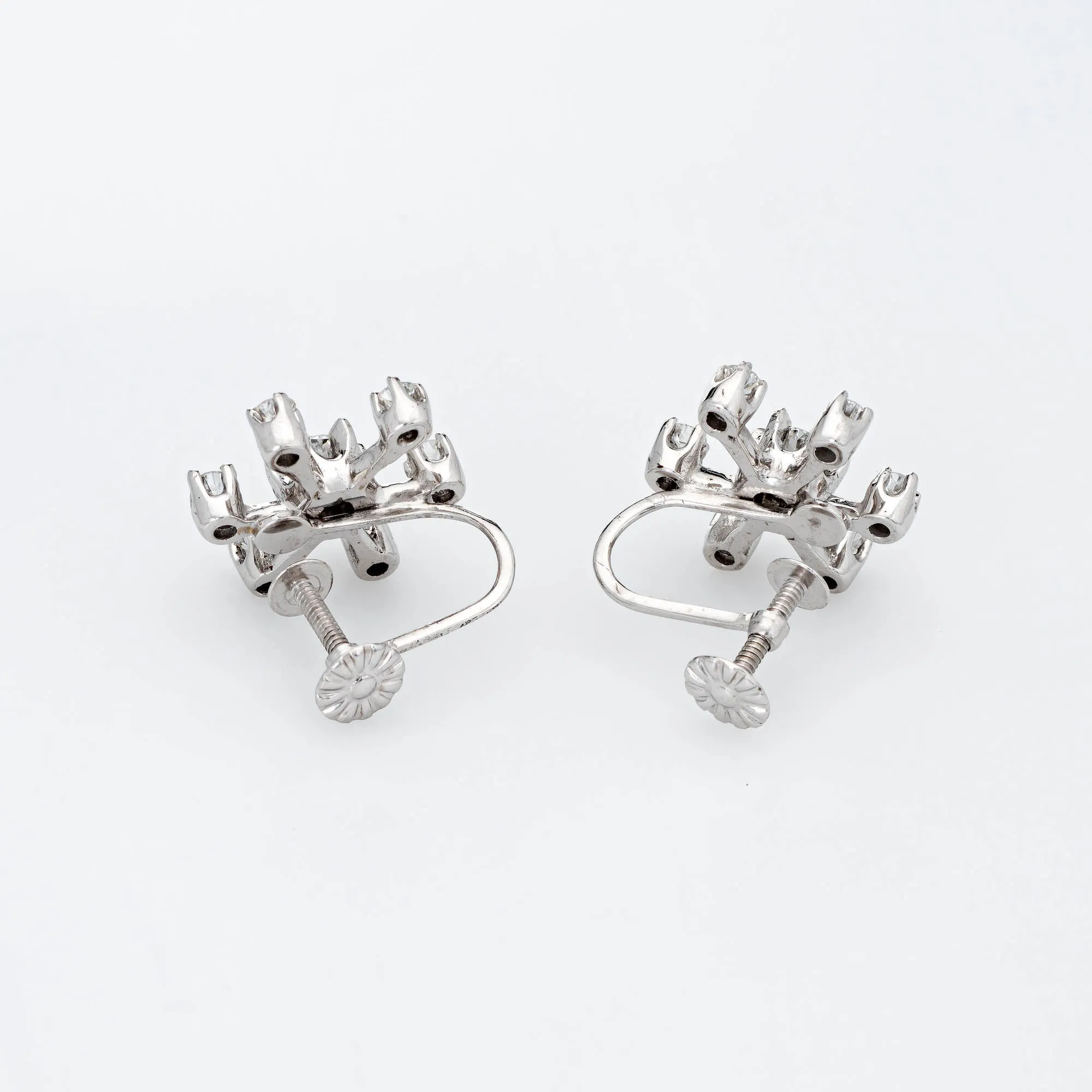 Diamond Star Earrings Vintage 14k White Gold Screw Backings Estate Fine Jewelry
