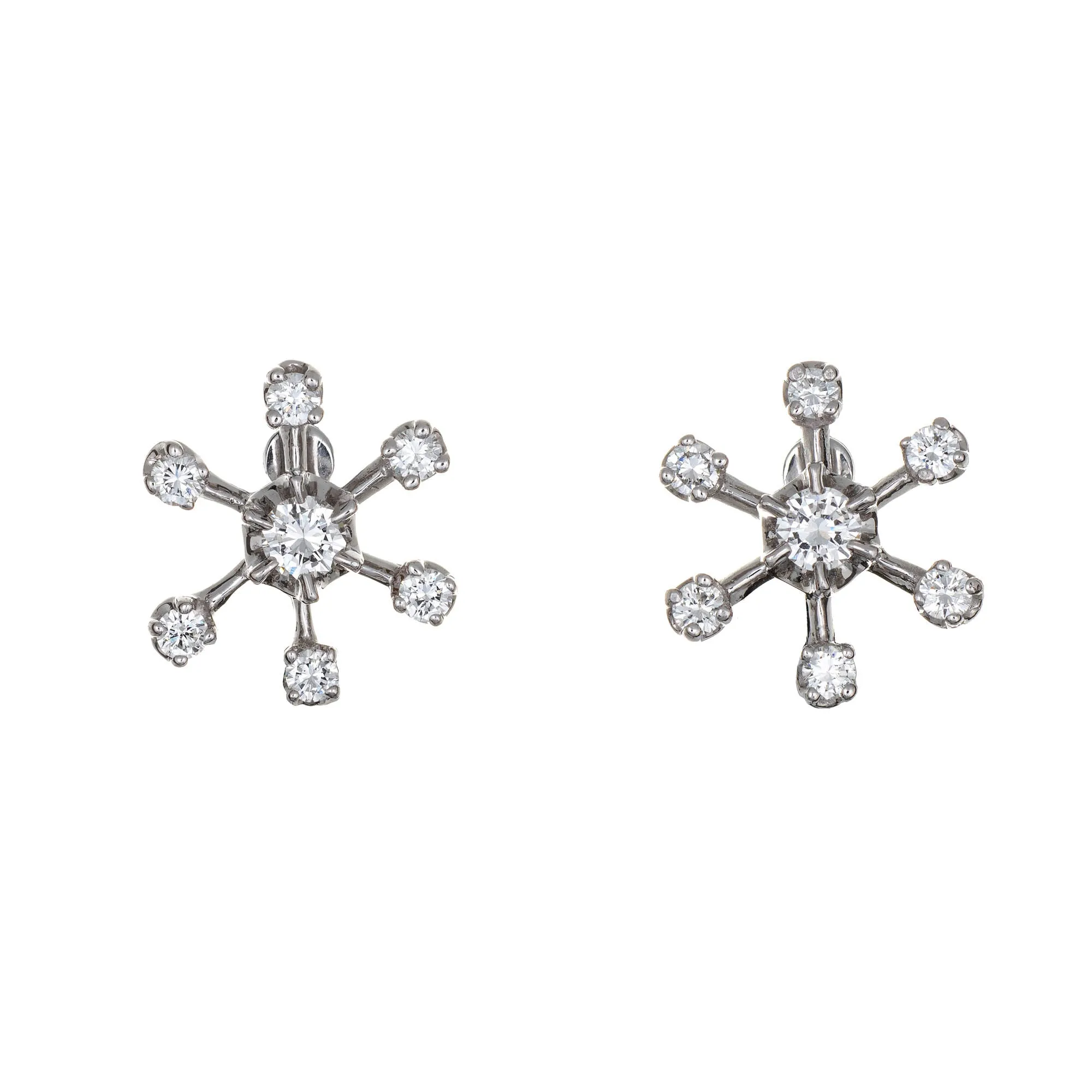 Diamond Star Earrings Vintage 14k White Gold Screw Backings Estate Fine Jewelry