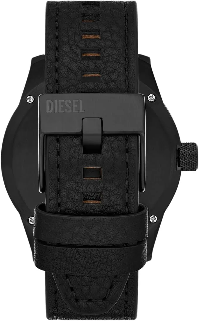 Diesel Rasp Gents Black & Red Dial Black Leather Strap Watch
