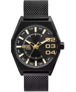 Diesel Scraper Gents Three-Hand Black Stainless Steel Watch