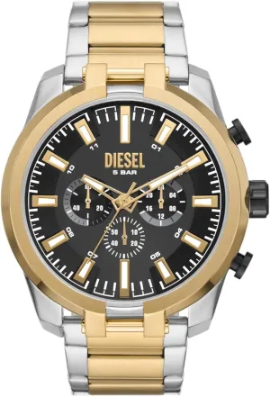 Diesel Split Gents Black Dial Silver Gold Tone Chronograph Watch