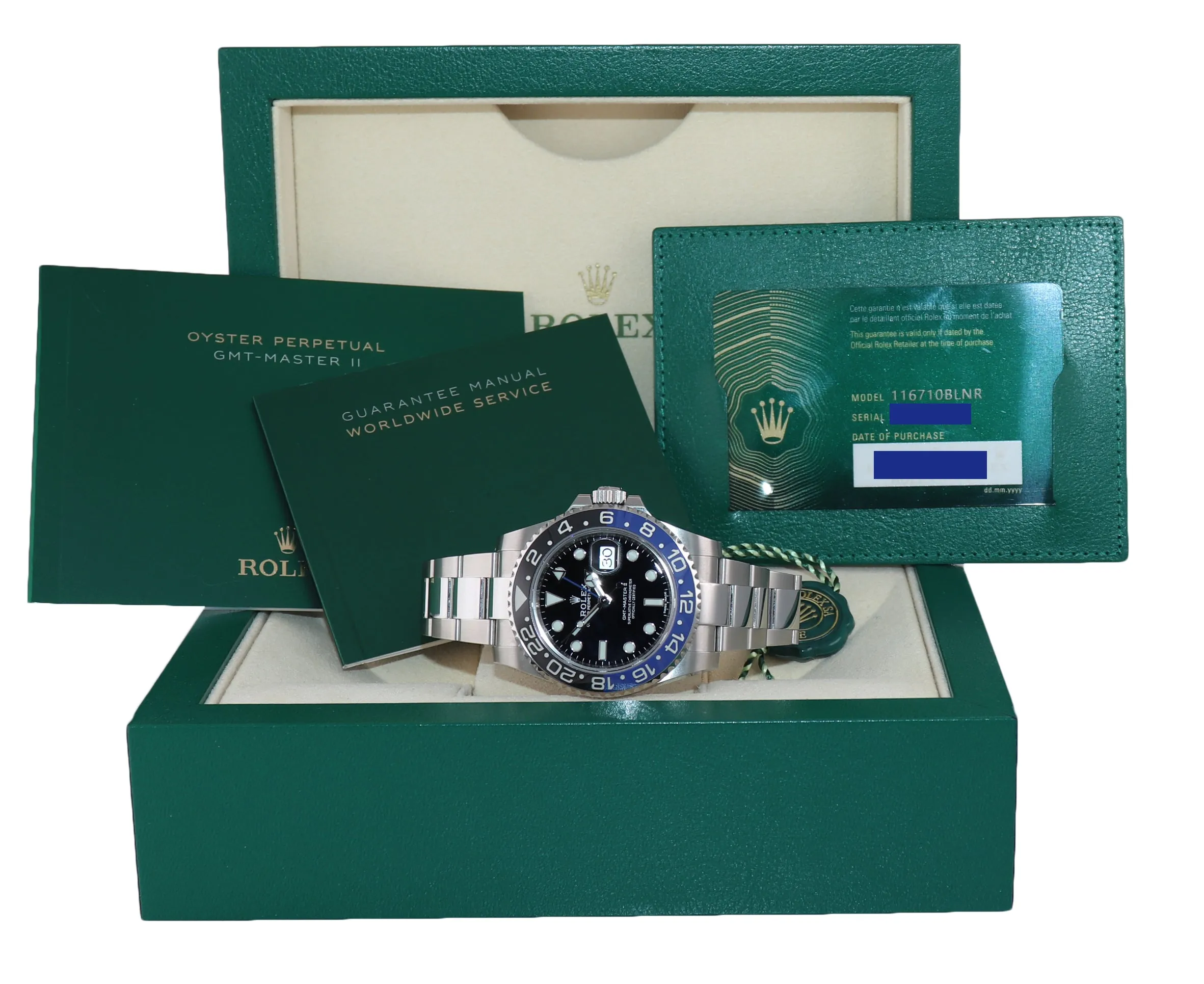 DISCONTINUED 2020 PAPERS Rolex GMT Master Batman Blue Ceramic 116710 Watch
