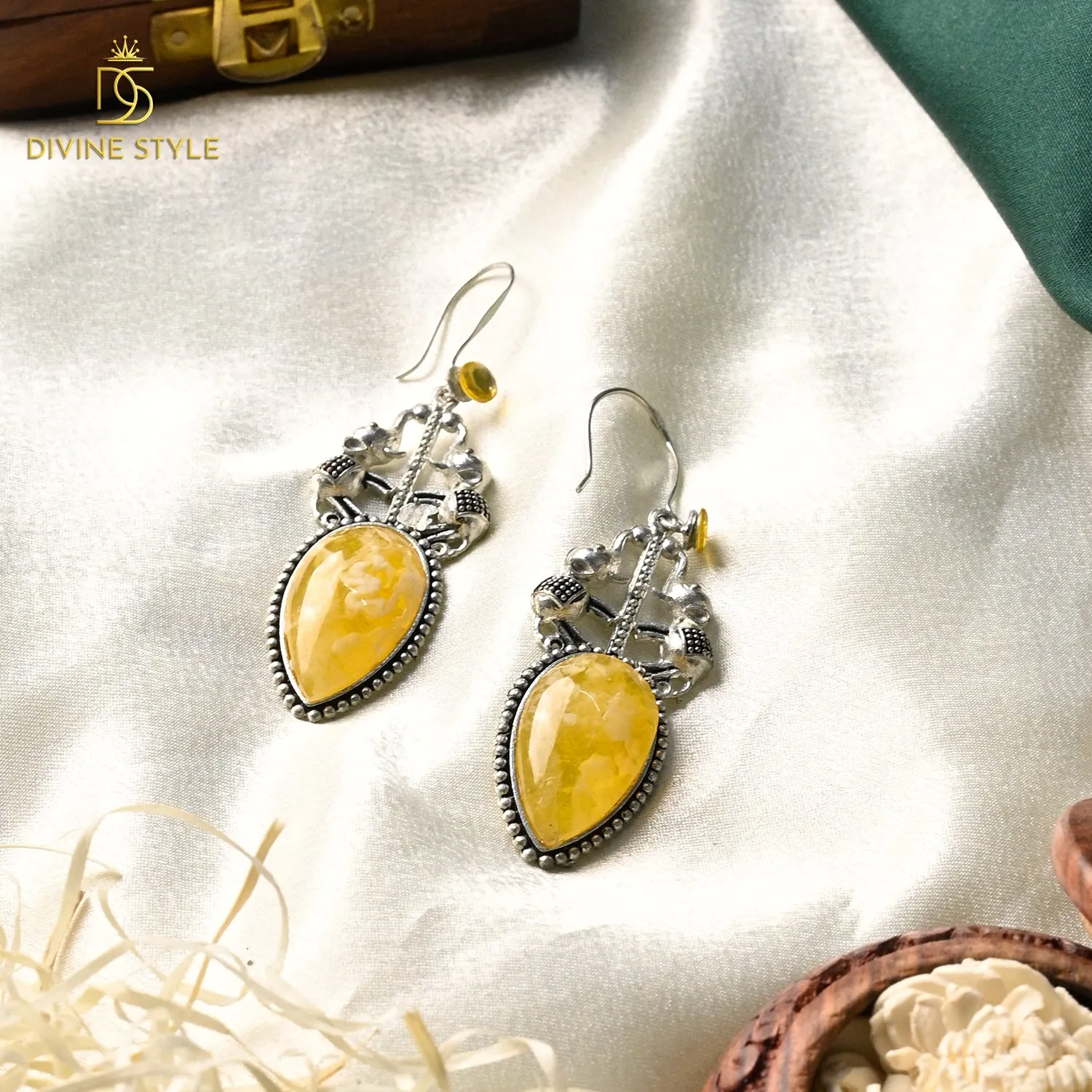 Divine Style Orange Stone Vintage Drop Earrings