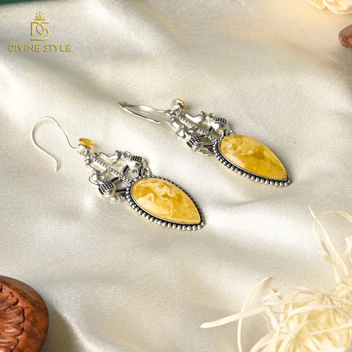 Divine Style Orange Stone Vintage Drop Earrings