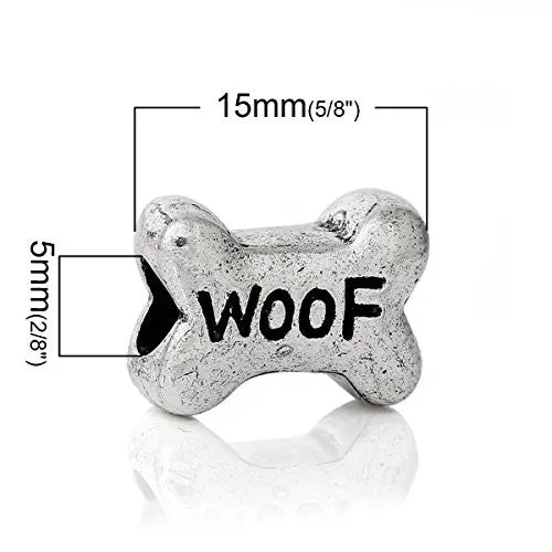 Dog Bone Woof Bead Compatible for Most European Snake Chain Bracelet
