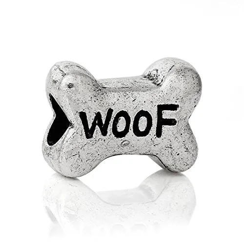 Dog Bone Woof Bead Compatible for Most European Snake Chain Bracelet