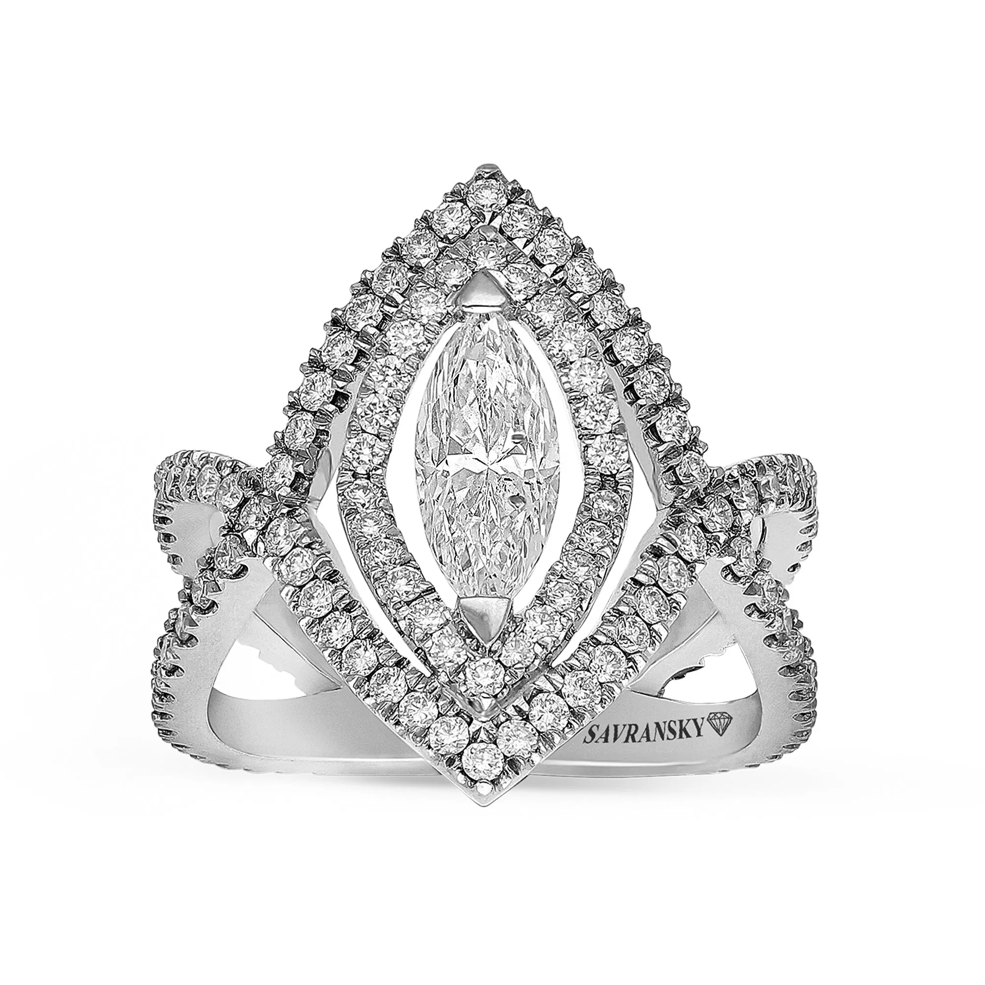 Double Halo Floating Marquise Engagement Ring