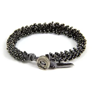 Double Silver Spacer Bead Mens Bracelet on Grey Leather