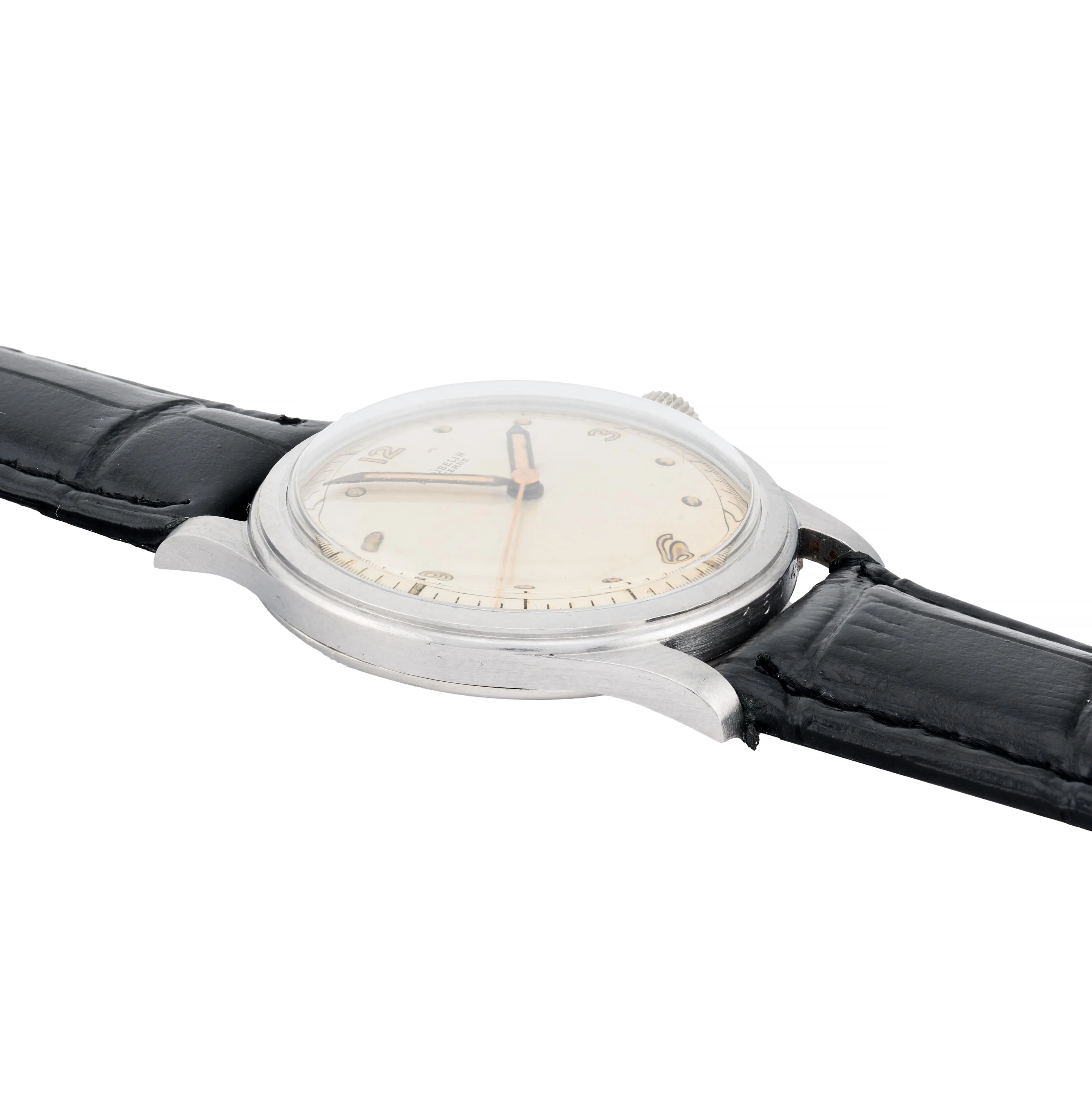 E. Gubelin Art Deco Sweep Seconds Fancy Gilt Dial Mens Dress Wrist Watch