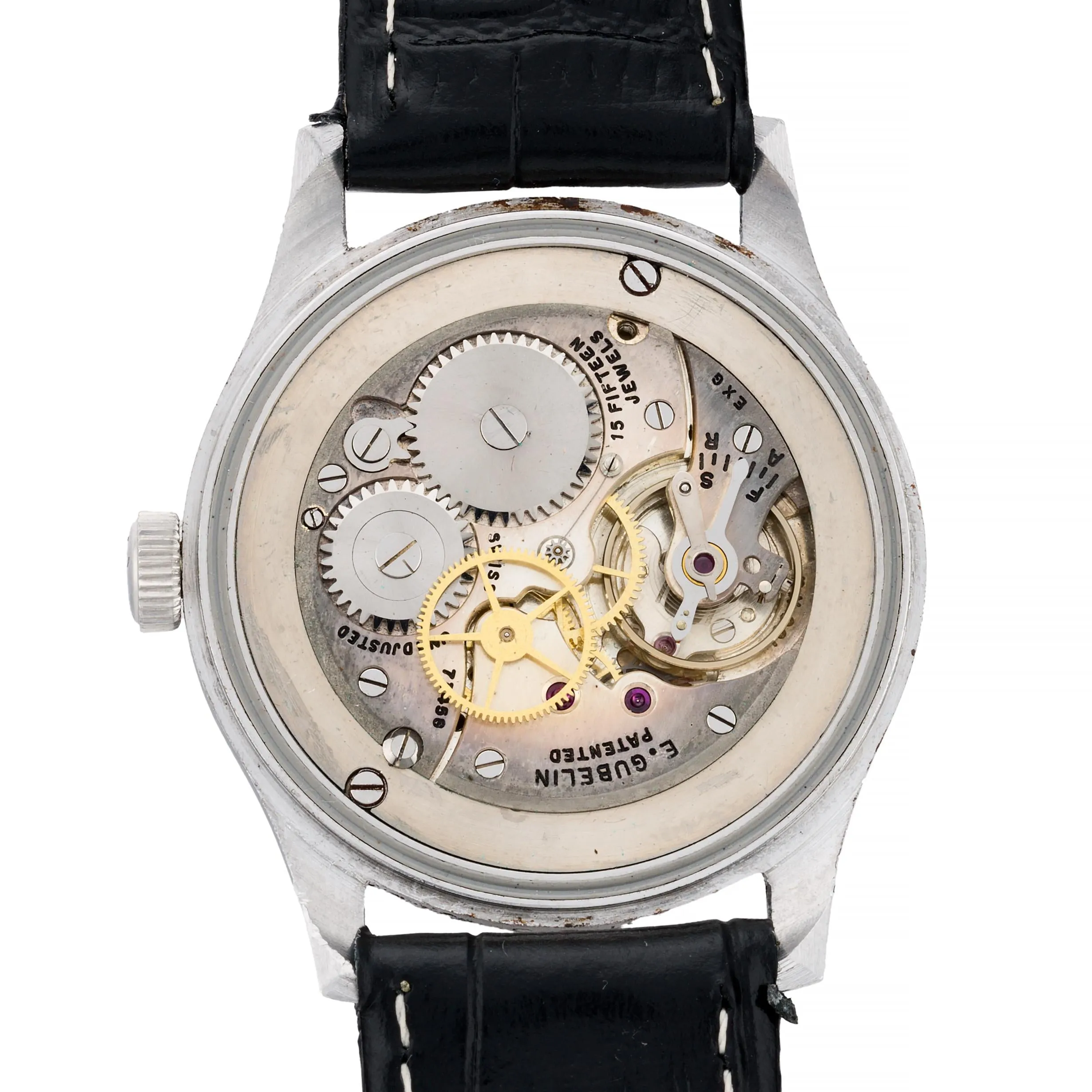 E. Gubelin Art Deco Sweep Seconds Fancy Gilt Dial Mens Dress Wrist Watch