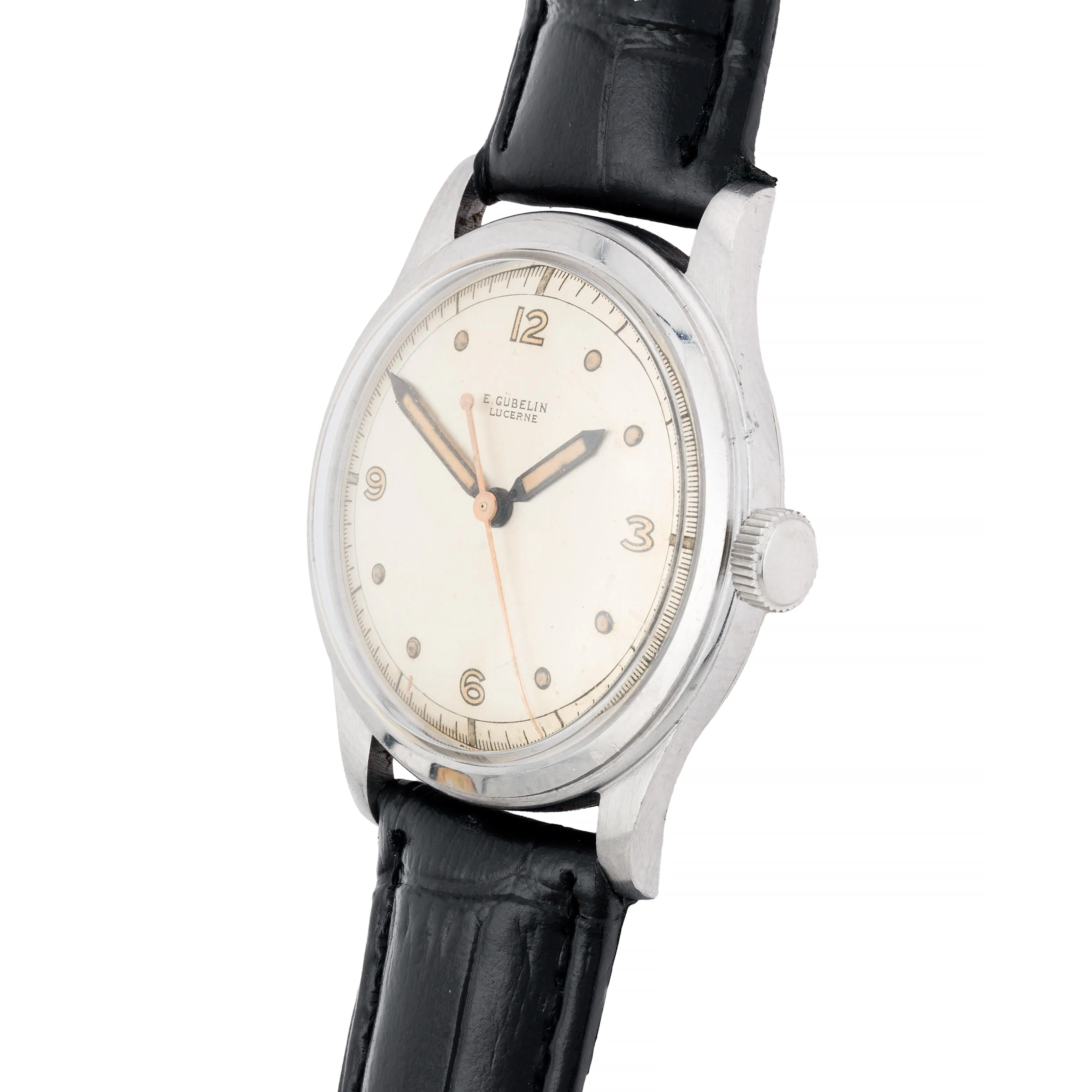 E. Gubelin Art Deco Sweep Seconds Fancy Gilt Dial Mens Dress Wrist Watch