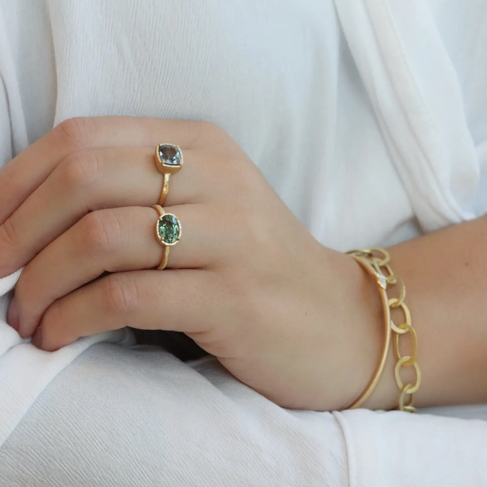East-West Oval-Shaped Green Spinel Ring