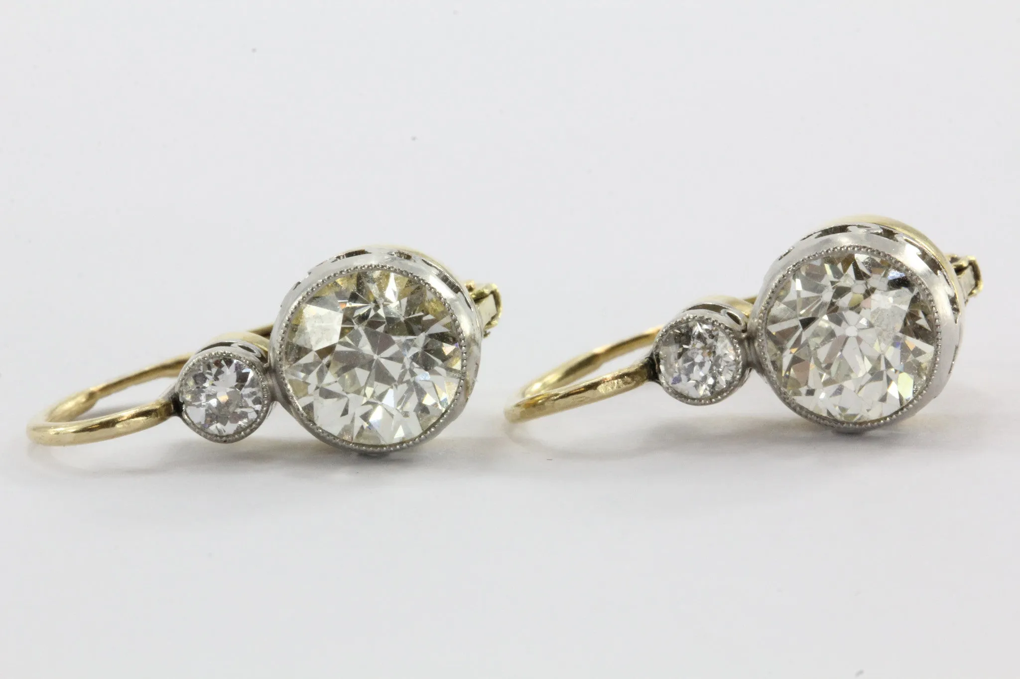 Edwardian Czarist Russian Empire 2.5ctw Diamond 18k Gold & Platinum Earrings