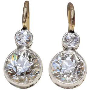 Edwardian Czarist Russian Empire 2.5ctw Diamond 18k Gold & Platinum Earrings